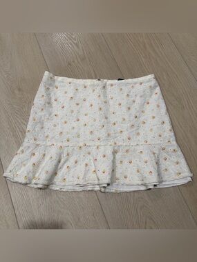 Women's White Eyelet Floral Ruffle Mini Skirt